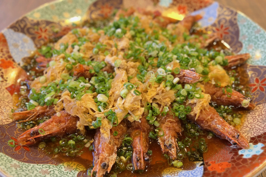 有頭エビフライ玉子綴じ